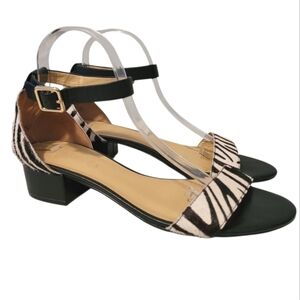 Talbots Black Leather Zebra Calf Hair Block Closed Heel Sandals Wmns 9.5 Chic